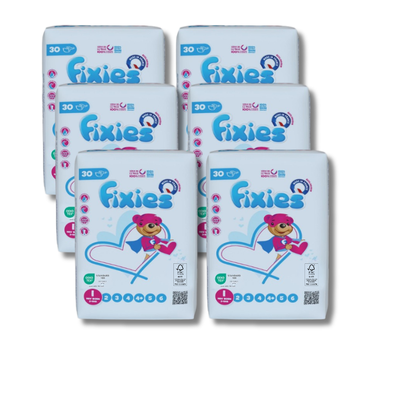 PACK Couches Fixies Newborn 2/5 kg 6 x 30
